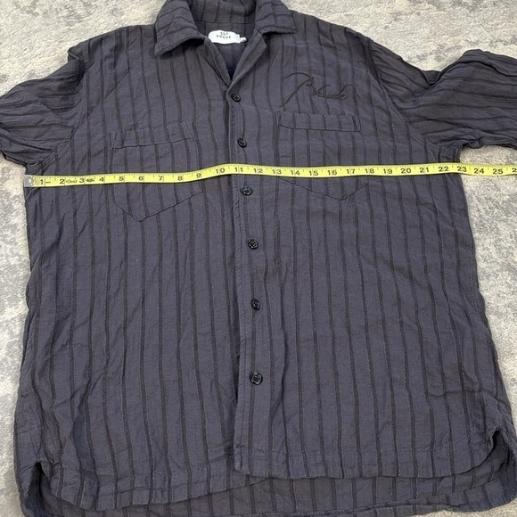 New Rhude Striped Cotton Shirt Button Front Gray Slate Embroidered Logo Mens M - Picture 10 of 16